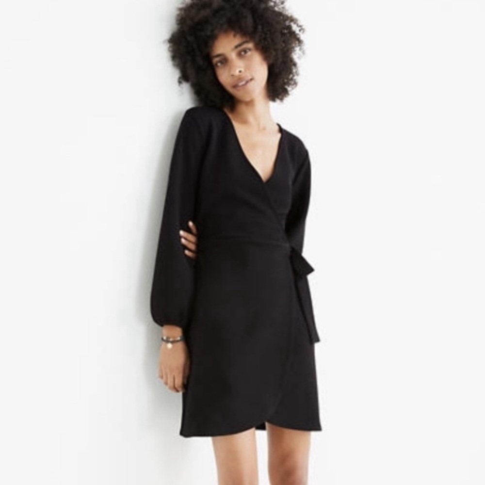 Madewell Faux Wrap Long Sleeve Black Dress NWT